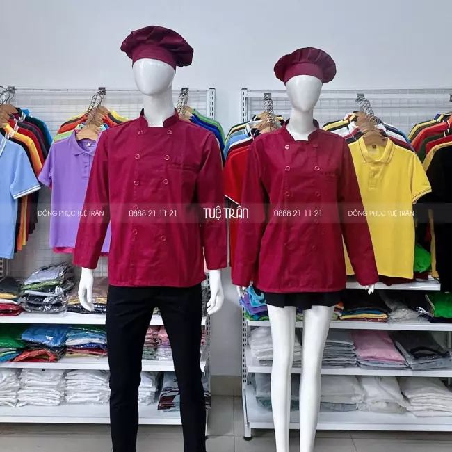 Áo bếp tay dài đỏ trơn