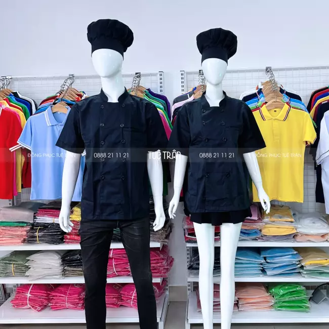 Áo bếp tay ngắn đen trơn